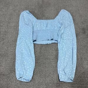 LA Hearts Blouse Blue Long Sleeve Cropped Women’s Size Small